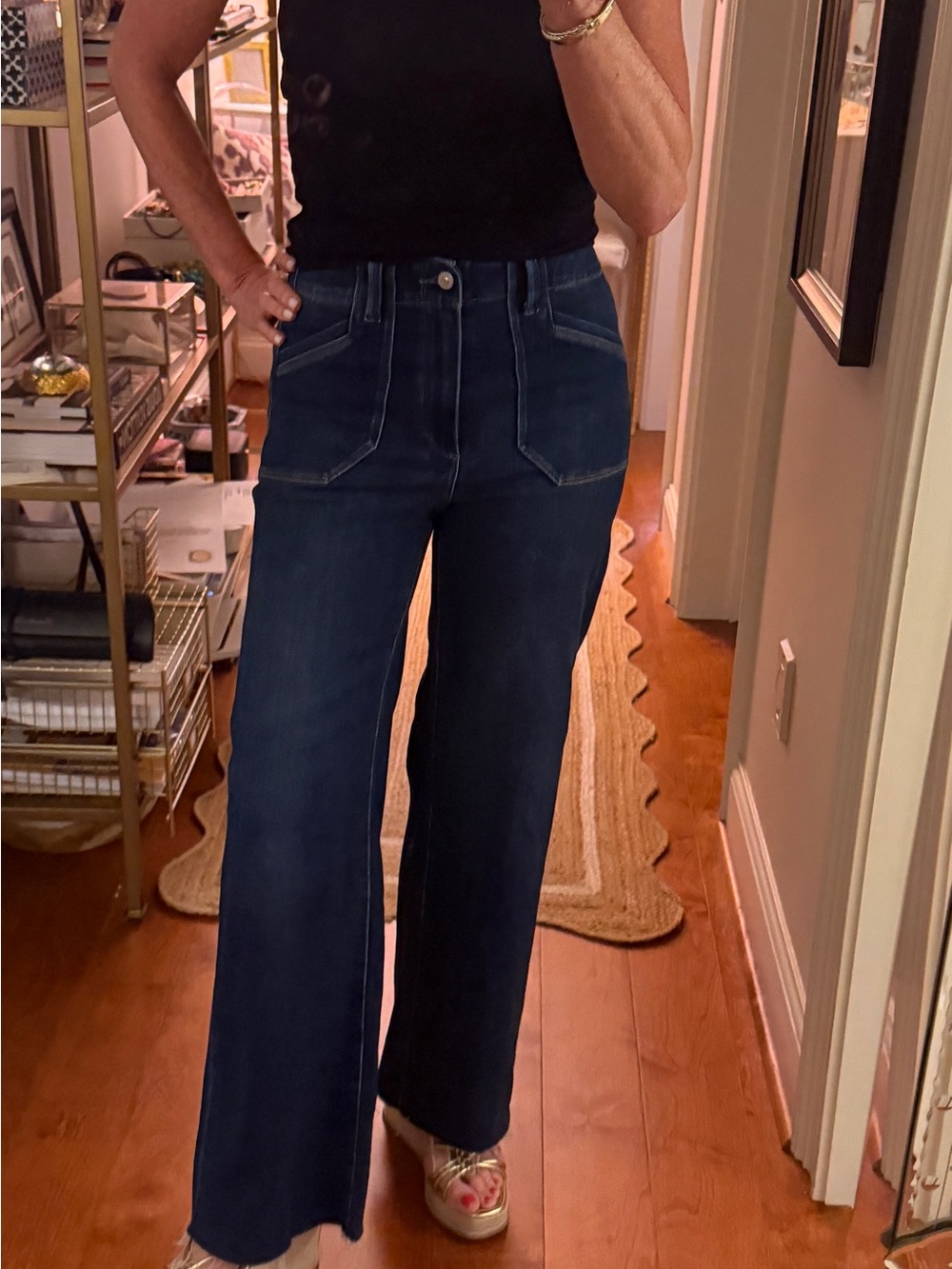 PAIGE Anessa 31” Wide-Leg Jean Welt utility pockets raw hem Live Forever Sz 26 - Picture 3 of 5